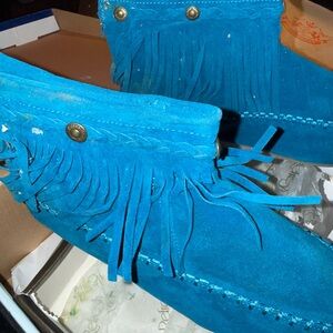 Source Unknown Teal Suede Fringe Ankle Boots